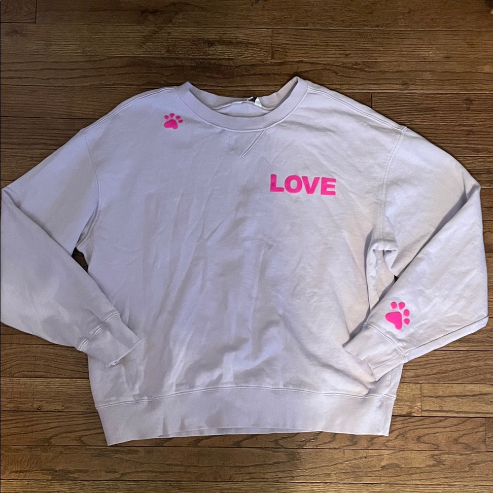 Wildfox Lavender Sweatshirt with Pink "DOGS LOVE ME" and Paw Prints